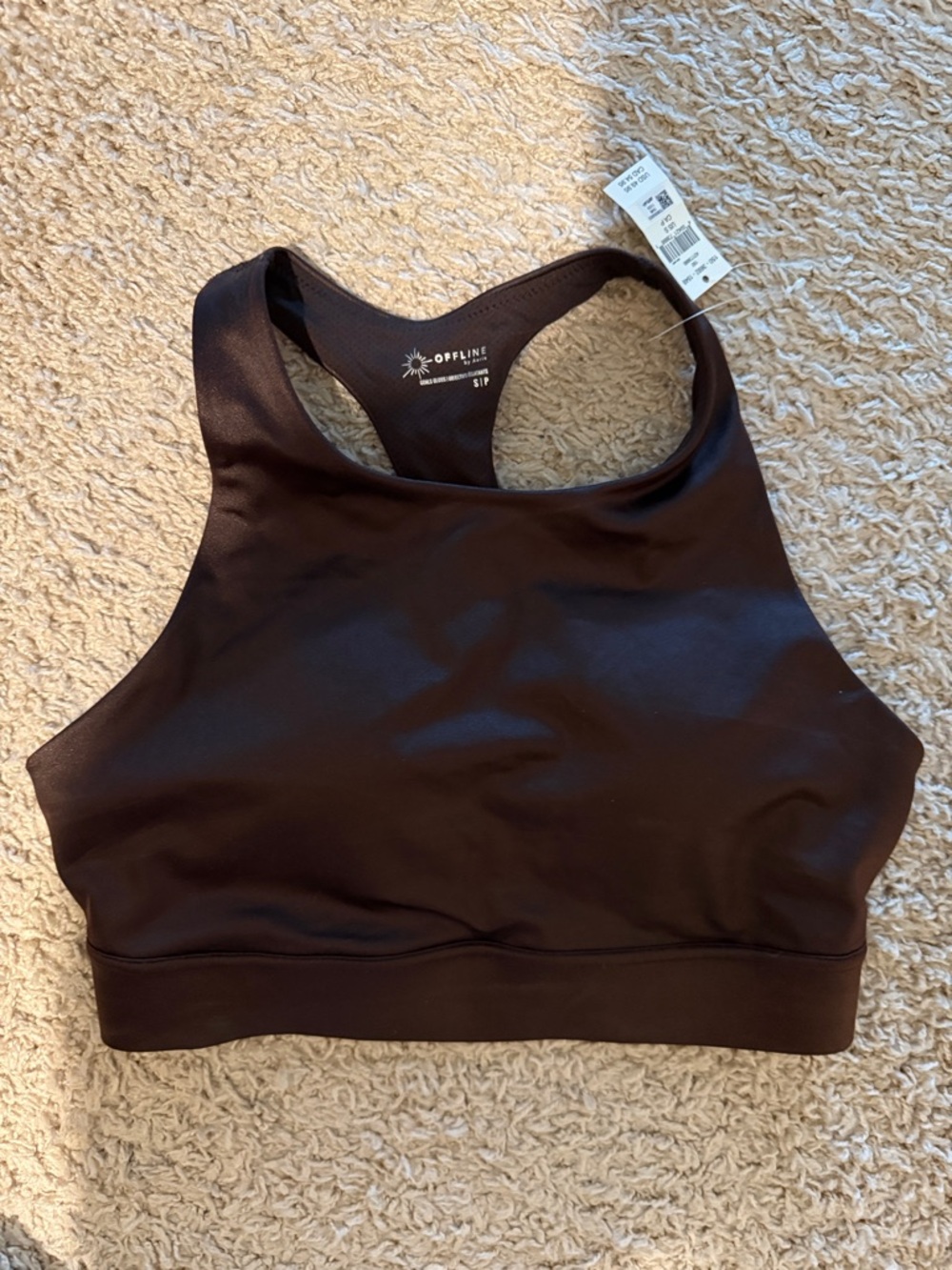 aerie High Neck Racerback Sports Bra in Chocolate Brown
